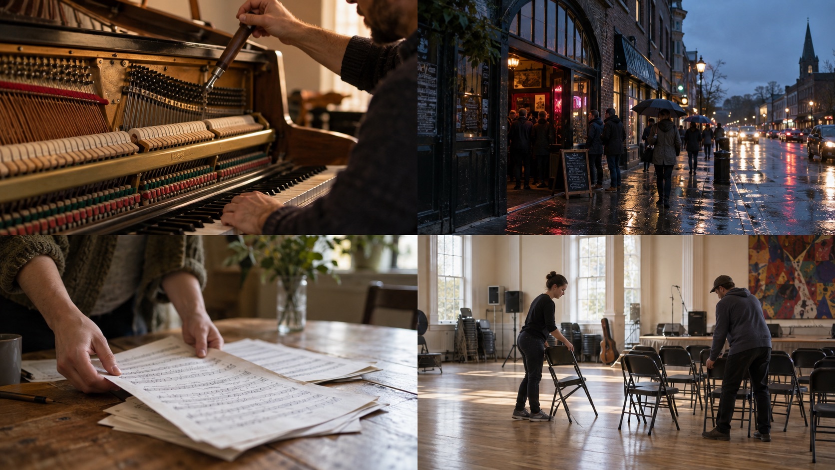 Four illustrative B-roll shots from a music event