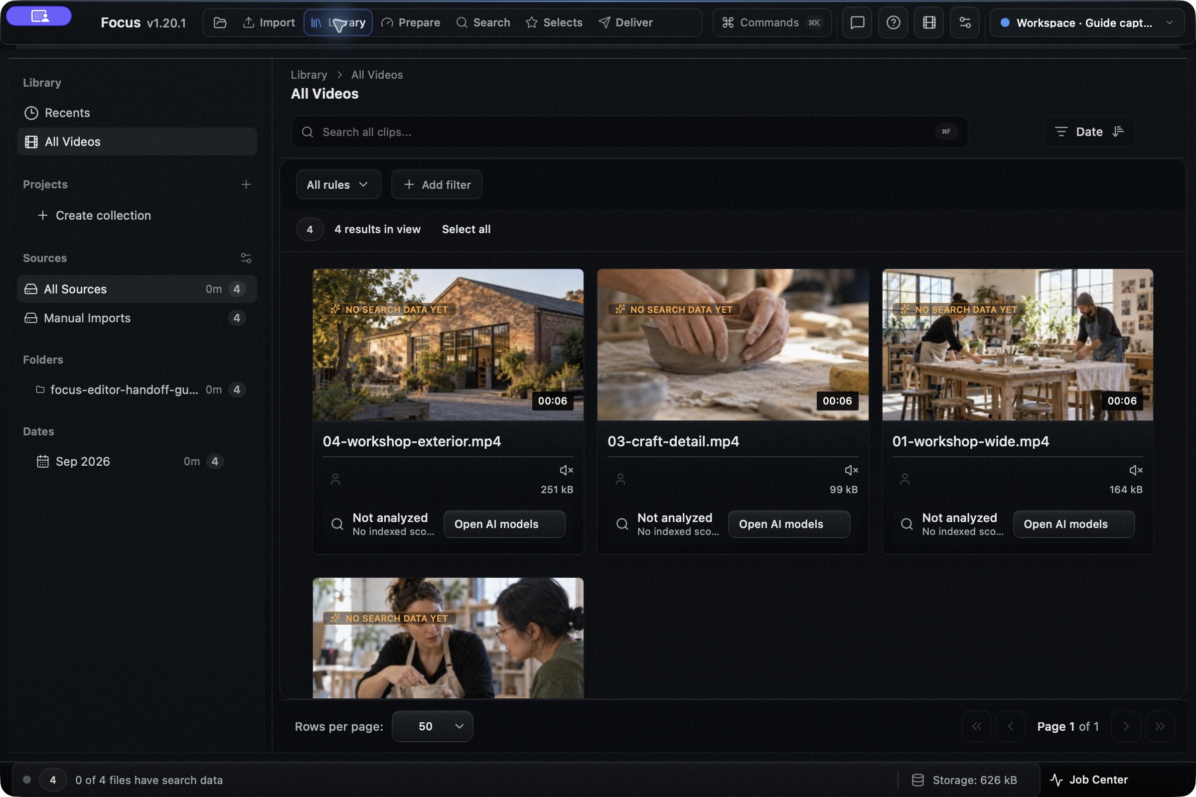 Focus app screenshot: Leave the source videos in place.