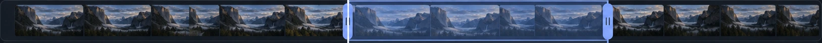 Illustrated filmstrip of nearby Yosemite moments, with the matching range selected.