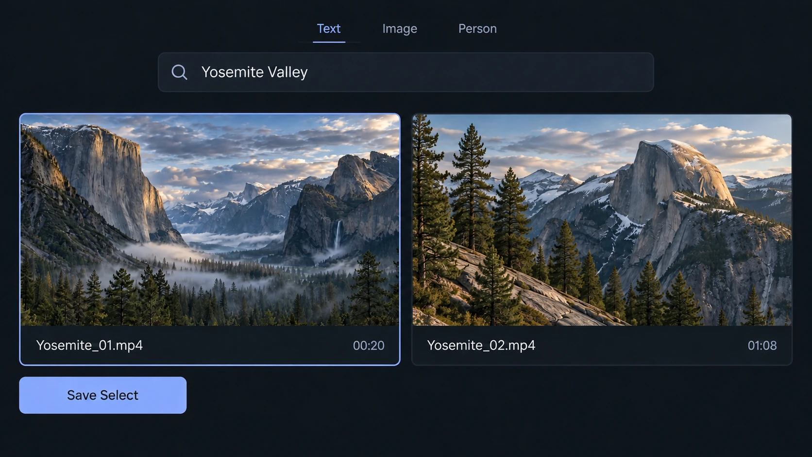 Illustration of two Yosemite Valley search results without badges.