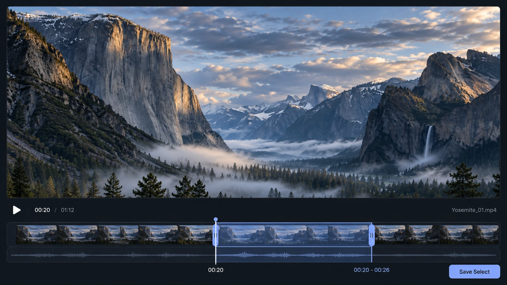 Illustration of source video with a selected range on the timeline.